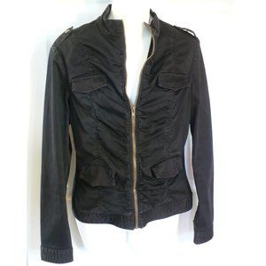 Sashimi Lightweight Black Jacket Ruched Zipper Size Medium Military Vibe